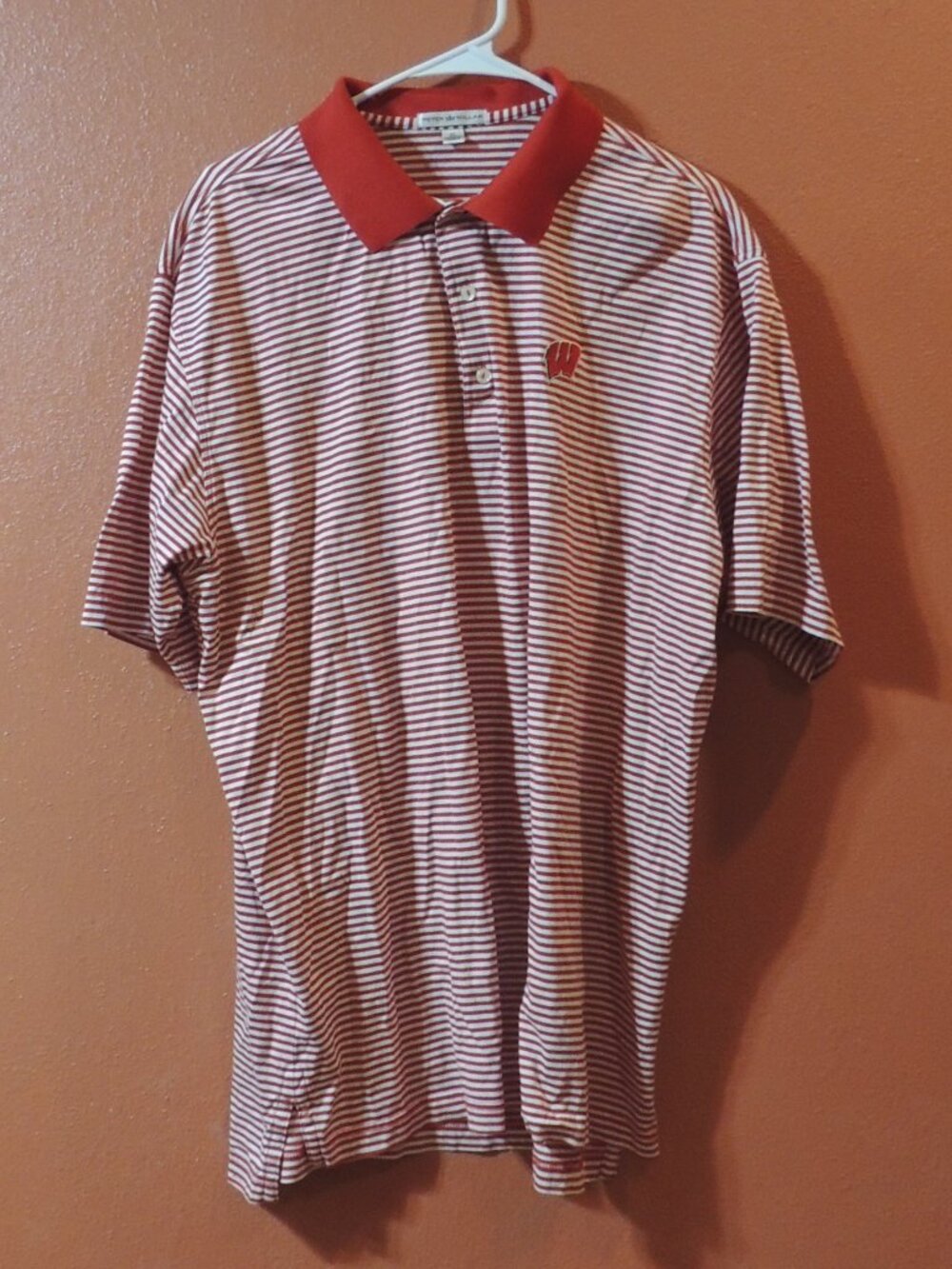 Peter Millar NCAA Badgers Shirt Men X Large Red White Polo Golf Shirt